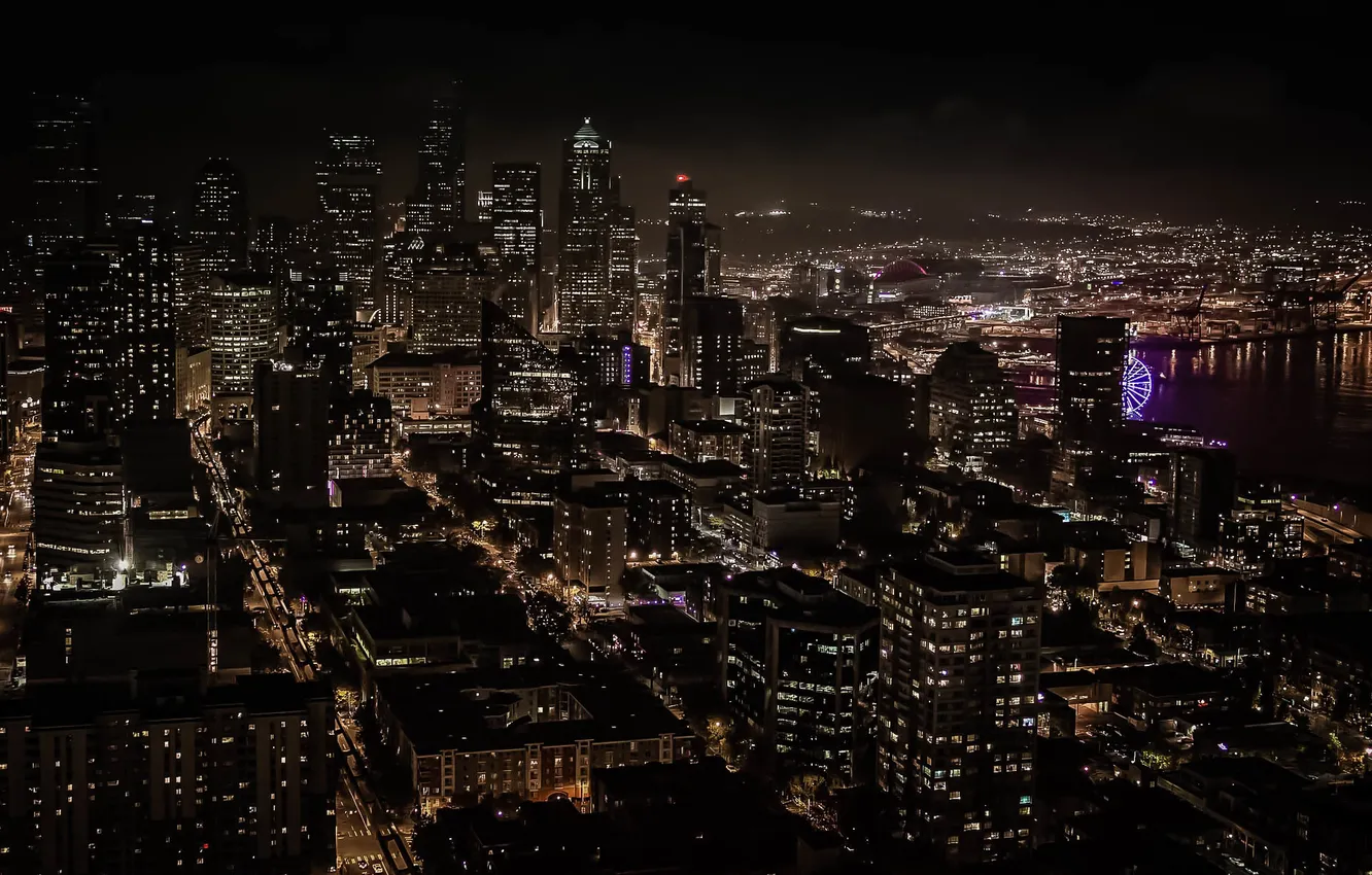 Photo wallpaper the city, lights, building, home, Seattle, Seattle