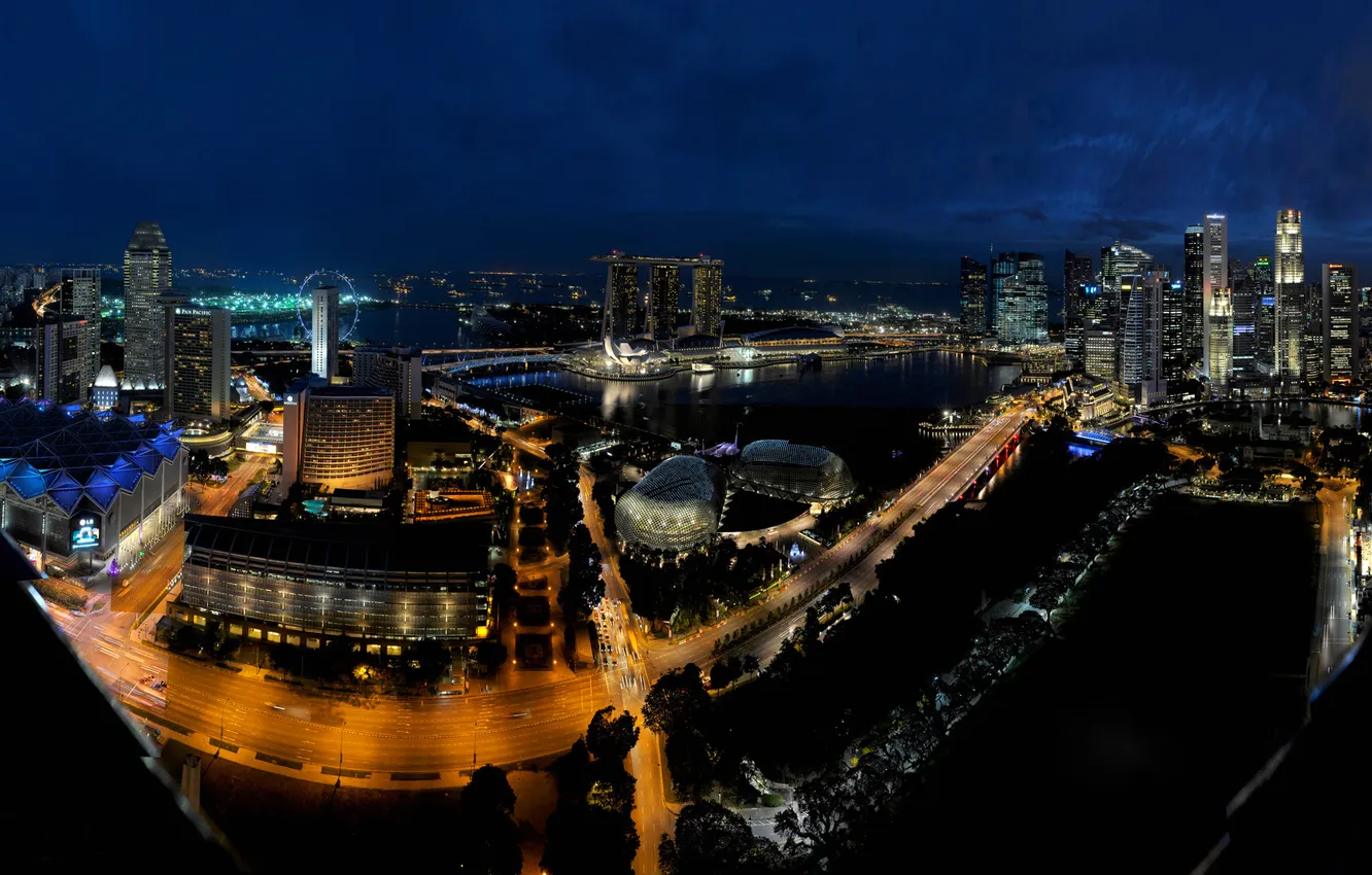 Photo wallpaper night, lights, Singapore, the hotel, Marina Bay