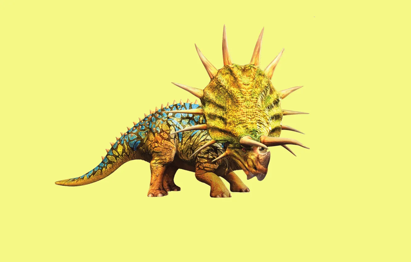 Photo wallpaper dinosaur, predator, horns, shell, paint