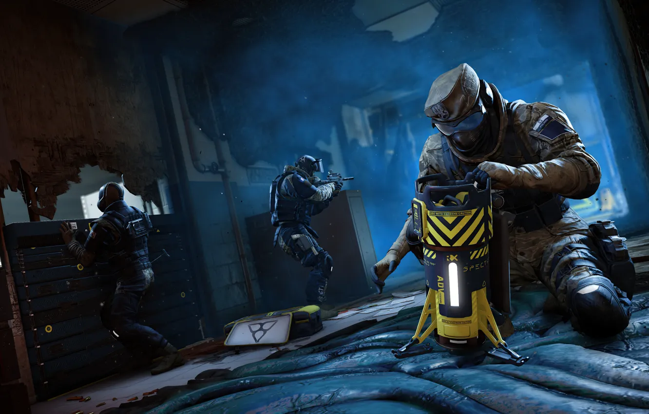 Photo wallpaper Soldiers, Game, Three, Shooter, Equipment, Machines, Tom Clancy's Rainbow Six Extraction, Tactical Shooter
