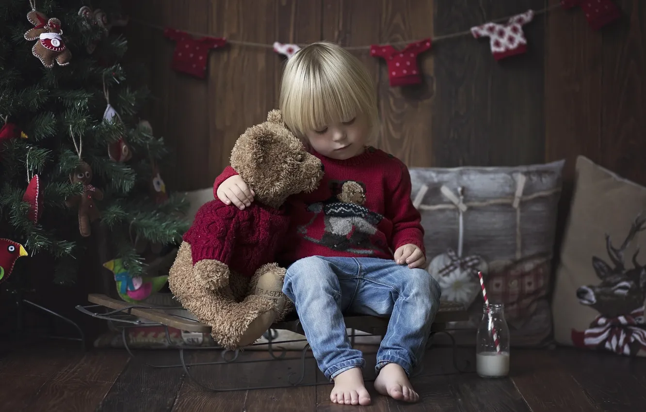 Photo wallpaper children, room, mood, holiday, toy, tree, new year, pillow