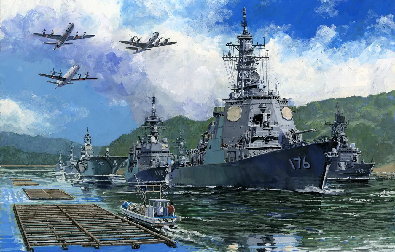 Photo wallpaper Japan, destroyer, helicopter, escort flotilla, JMSDF Escort Flotilla 4