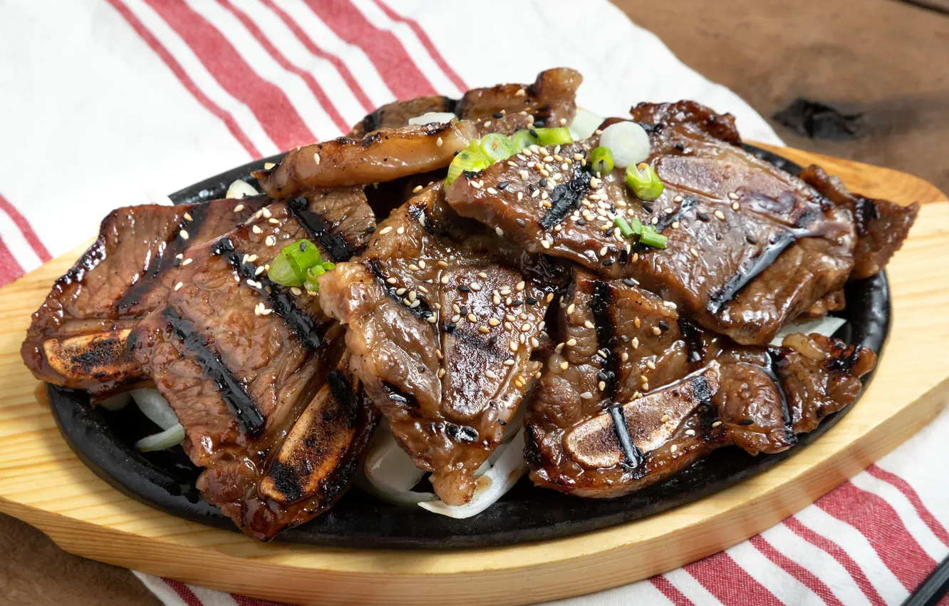 Photo wallpaper beef, short ribs, Heart, Korean style