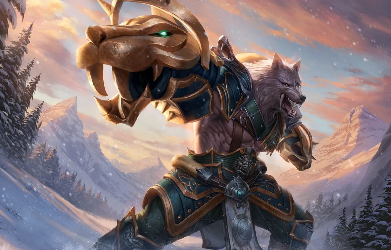 Photo wallpaper beast, weapons, Text 2, wolf, warrior