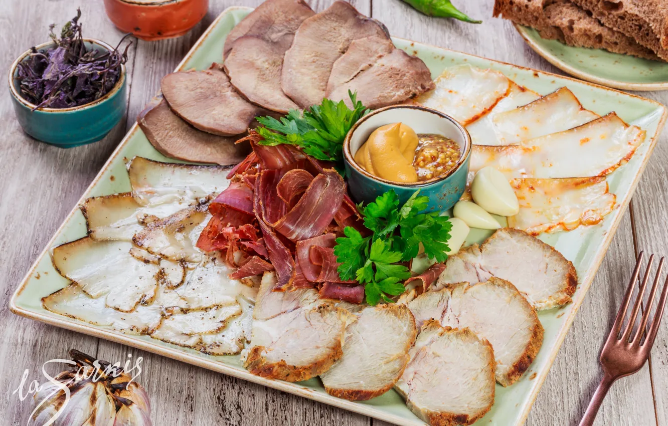 Photo wallpaper bread, meat, sauce, ham, basturma