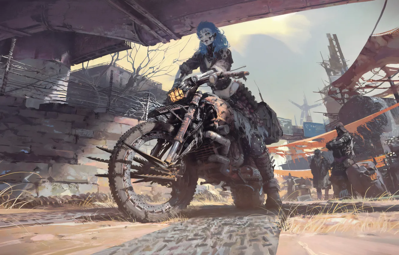 Photo wallpaper girl, motorcycle, cyborg