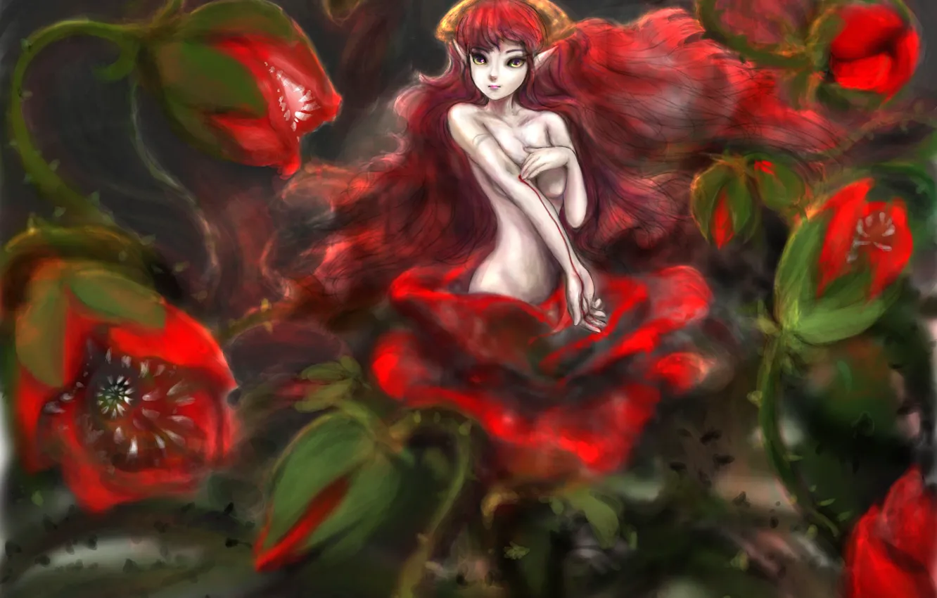Photo wallpaper girl, roses, fantasy, art