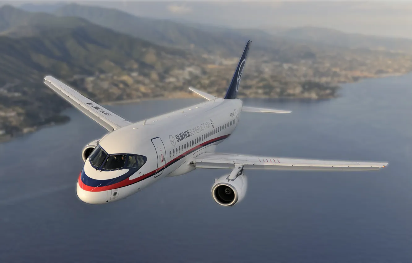 Photo wallpaper airplane, Sukhoi, aviation, 100, Super Jet