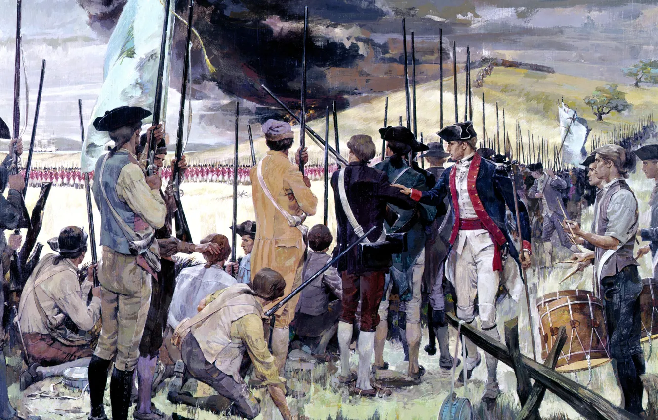 Photo wallpaper oil, picture, Boston, Massachusetts, host, Bunker Hill, "The battle of bunker hill&ampquot;, June 17, 1775