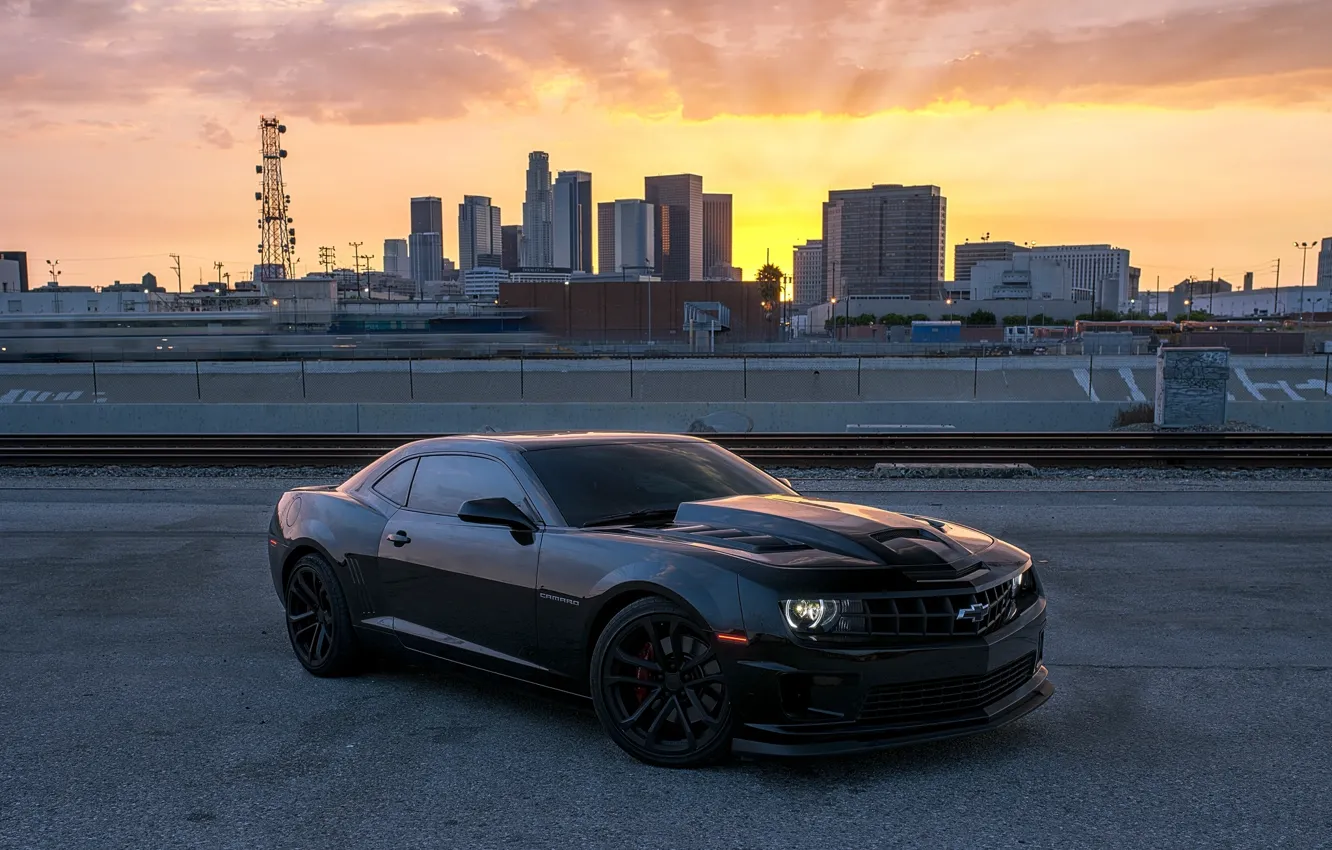 Photo wallpaper sunset, black, Chevrolet, black, chevrolet, camaro ss, Camaro