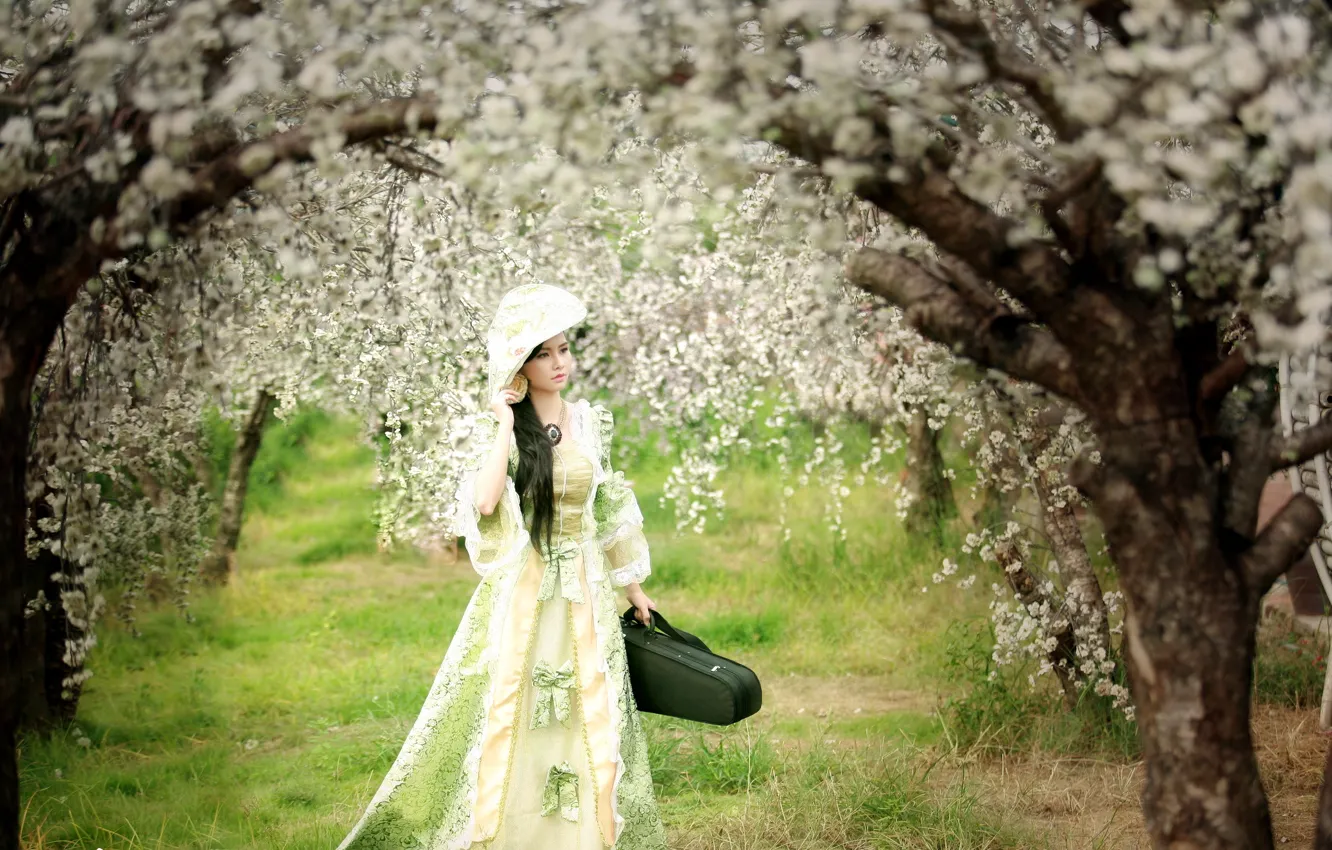 Photo wallpaper girl, style, garden