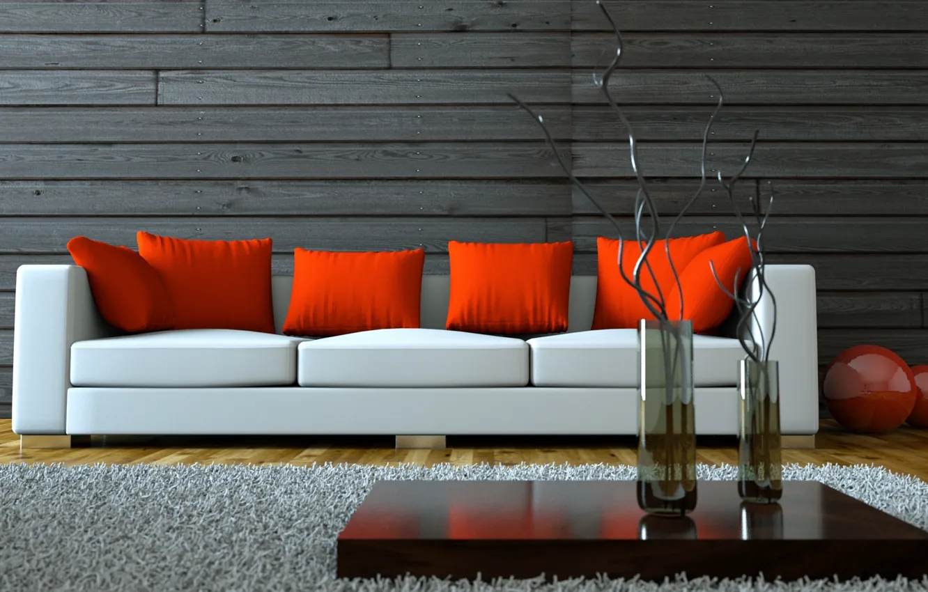 Photo wallpaper Interior, vases, vase, stylish, stylish, Interior, white sofa, home design