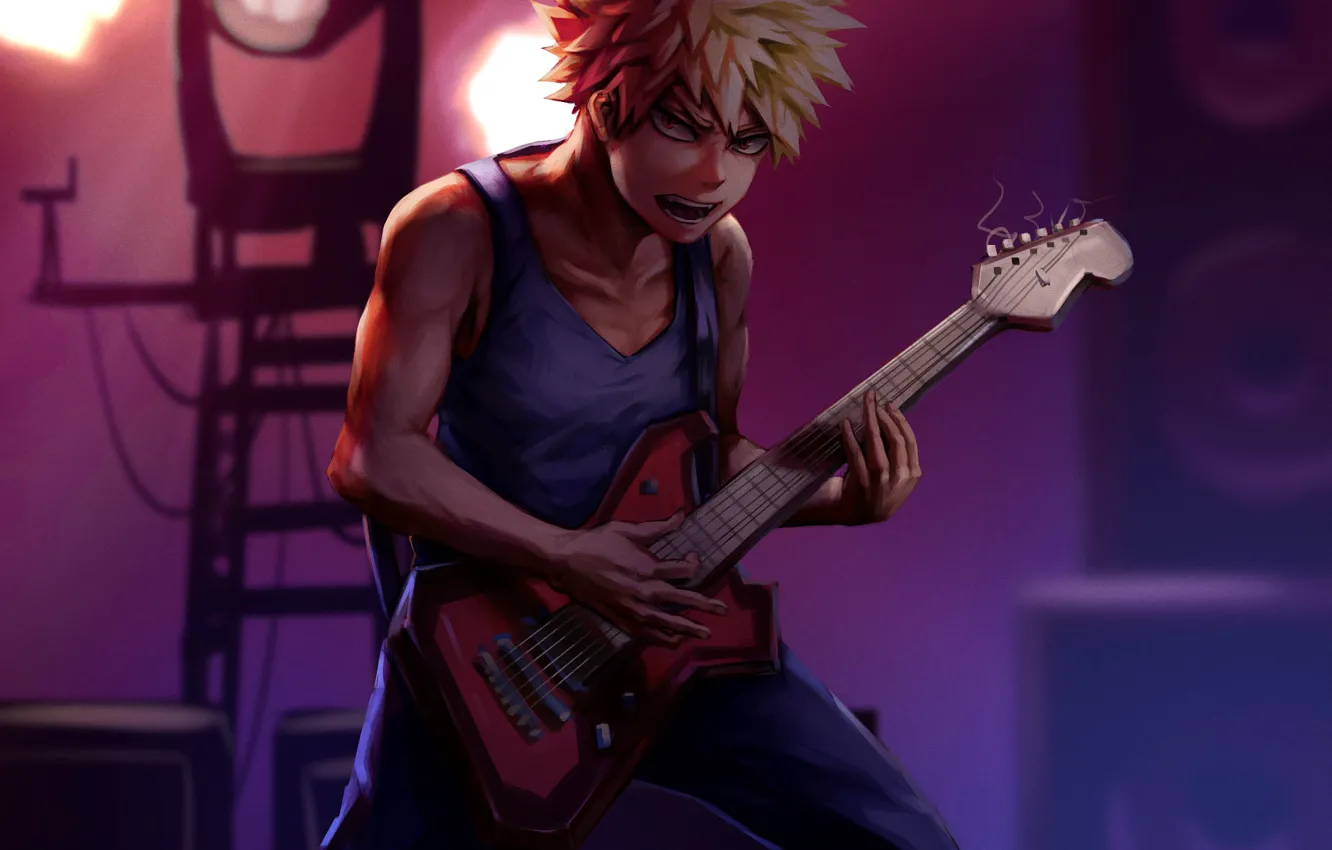 Photo wallpaper guitar, guy, musician, My Hero Academia, Boku No Hero Academy, My Hero Academy, Bakuga Katsuki