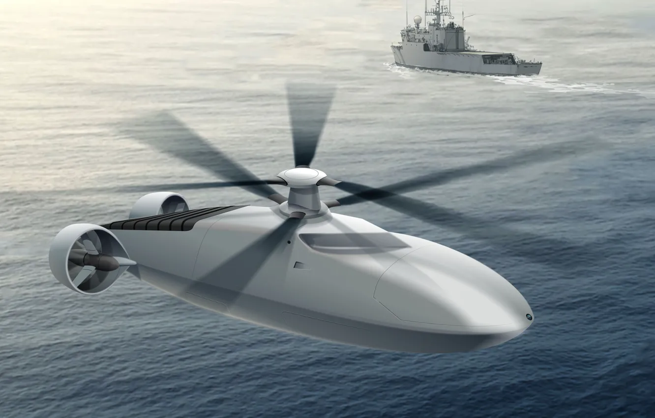 Photo wallpaper sea, the sky, figure, ship, helicopter