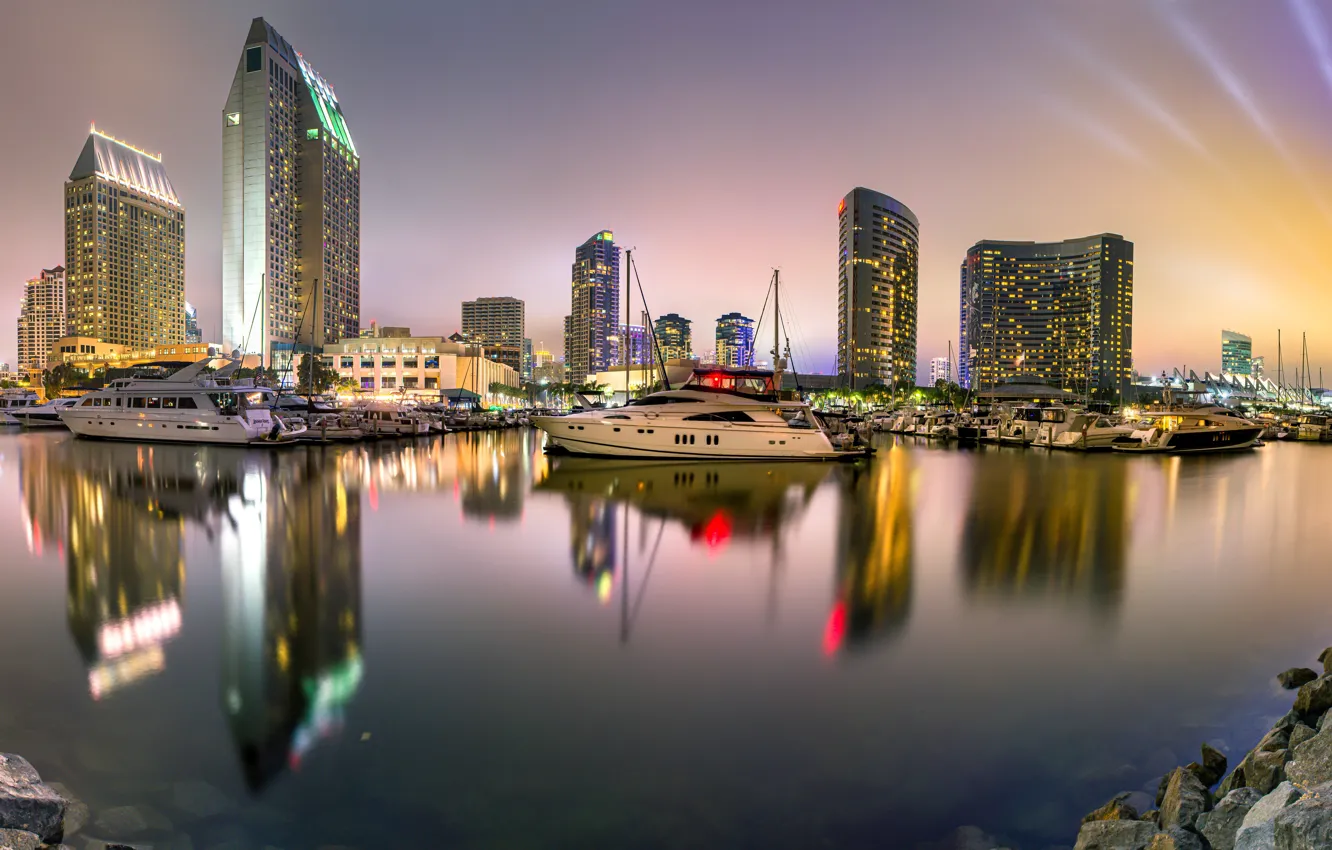 Photo wallpaper yachts, skyscrapers, pier, CA, USA, USA, California, San Diego