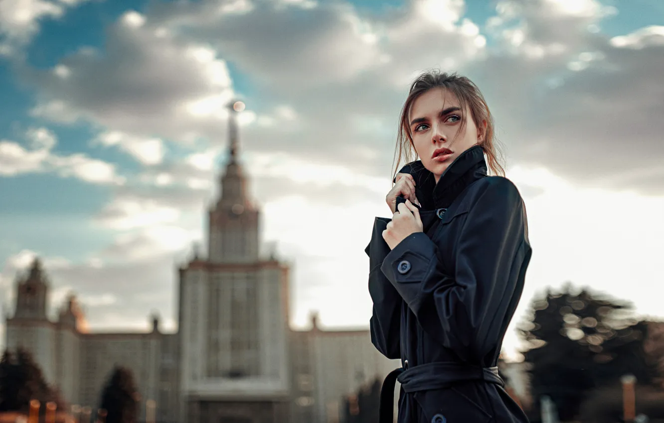 Photo wallpaper Girl, Look, MSU, Coat, Victoria Vishnevetskaya