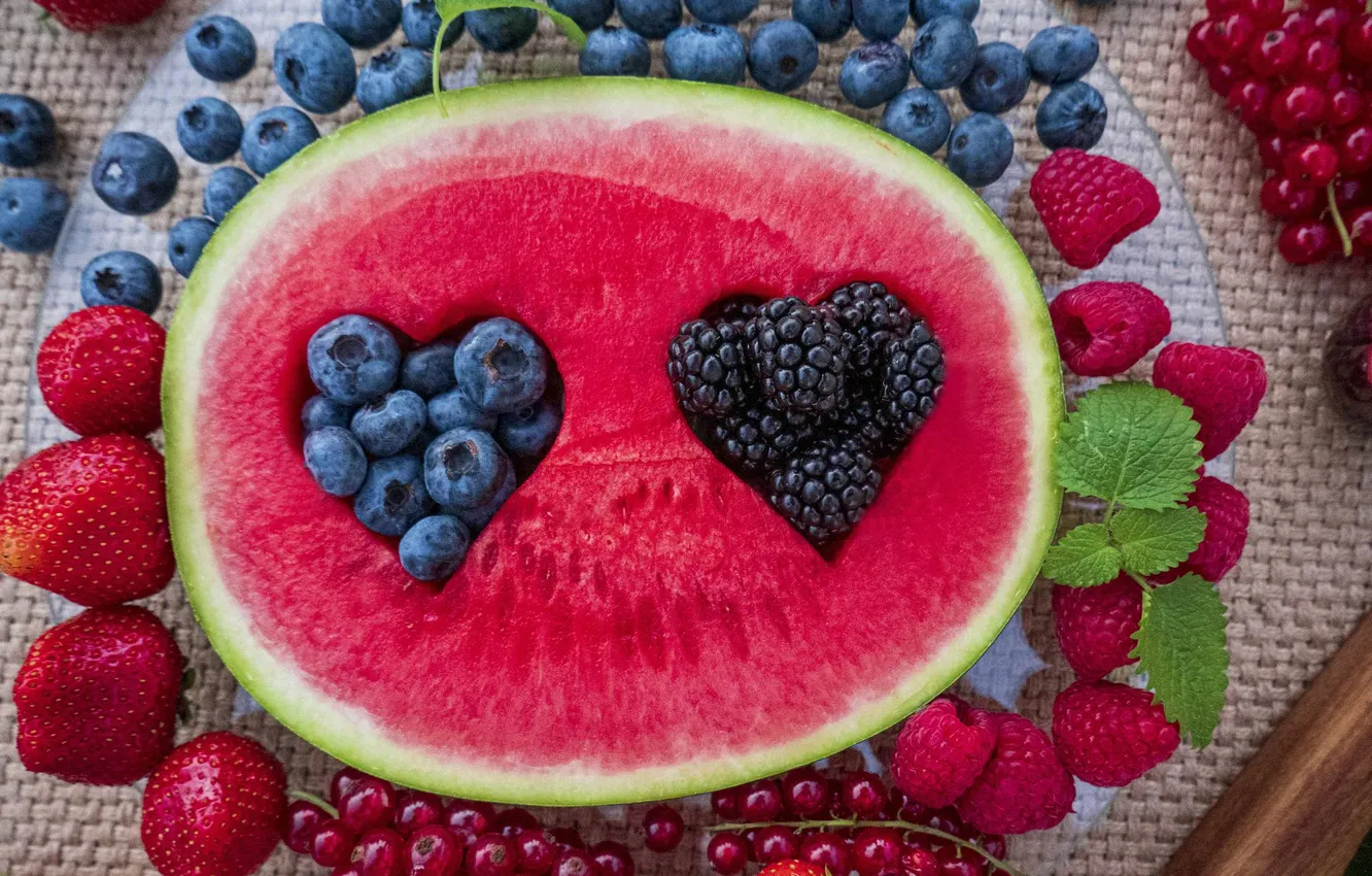 Photo wallpaper strawberries, raspberries, water melon