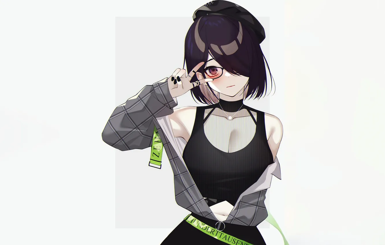 Photo wallpaper girl, sexy, cleavage, blouse, boobs, sexy girl, anime, beautiful