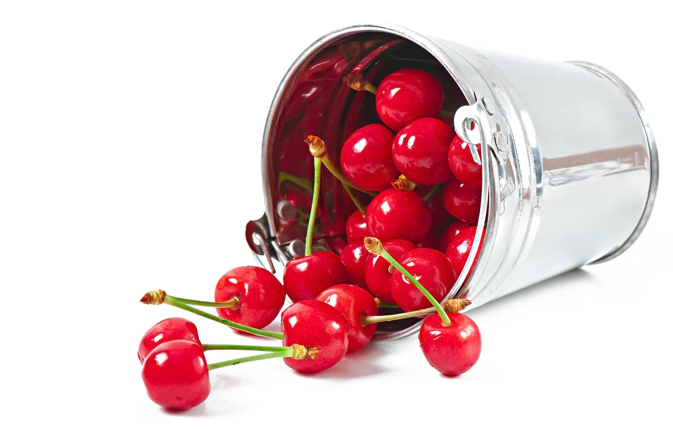 Photo wallpaper cherry, berries, bucket, fresh, wood, cherry, sweet, cherry