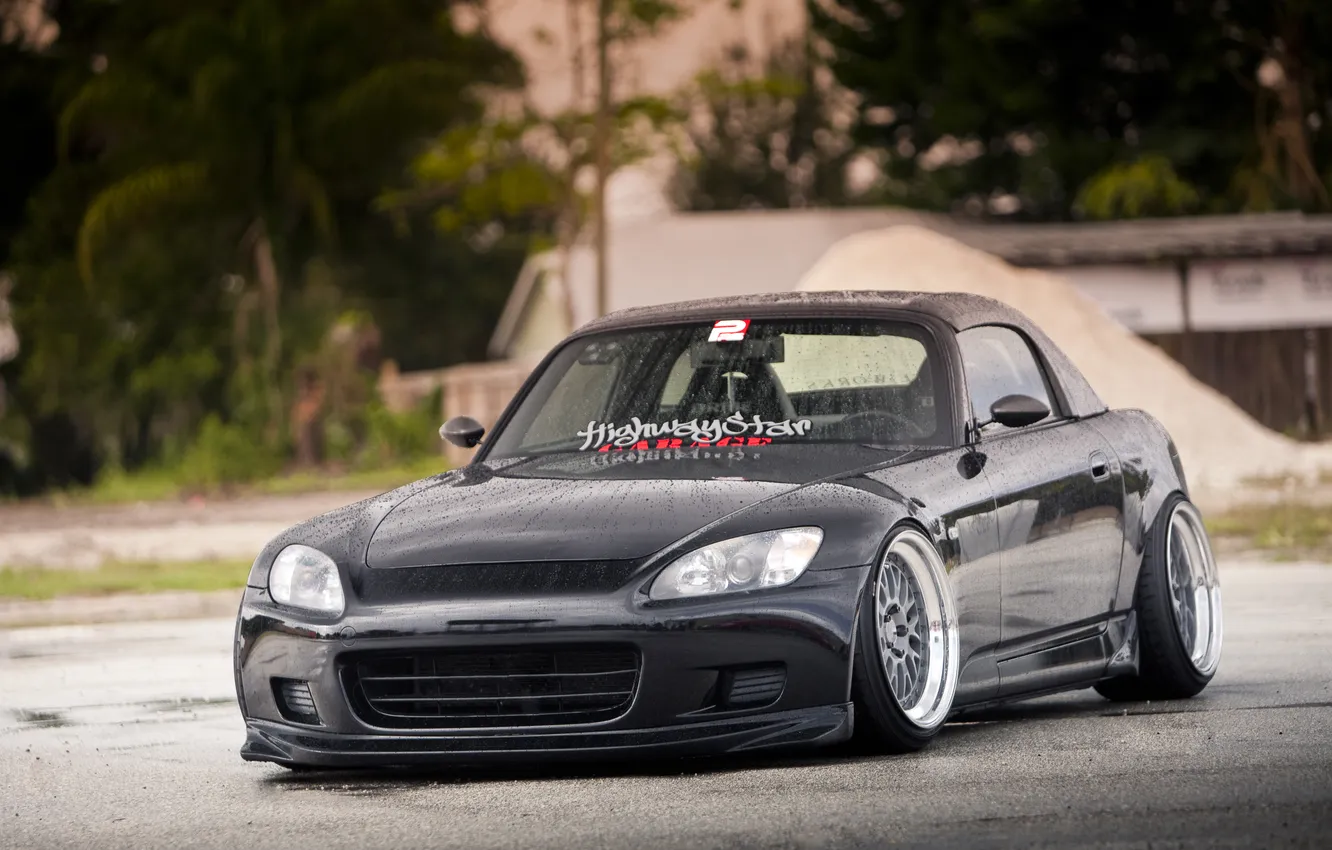 Photo wallpaper black, Honda, black, Honda, S2000, S-Series, droplets of water