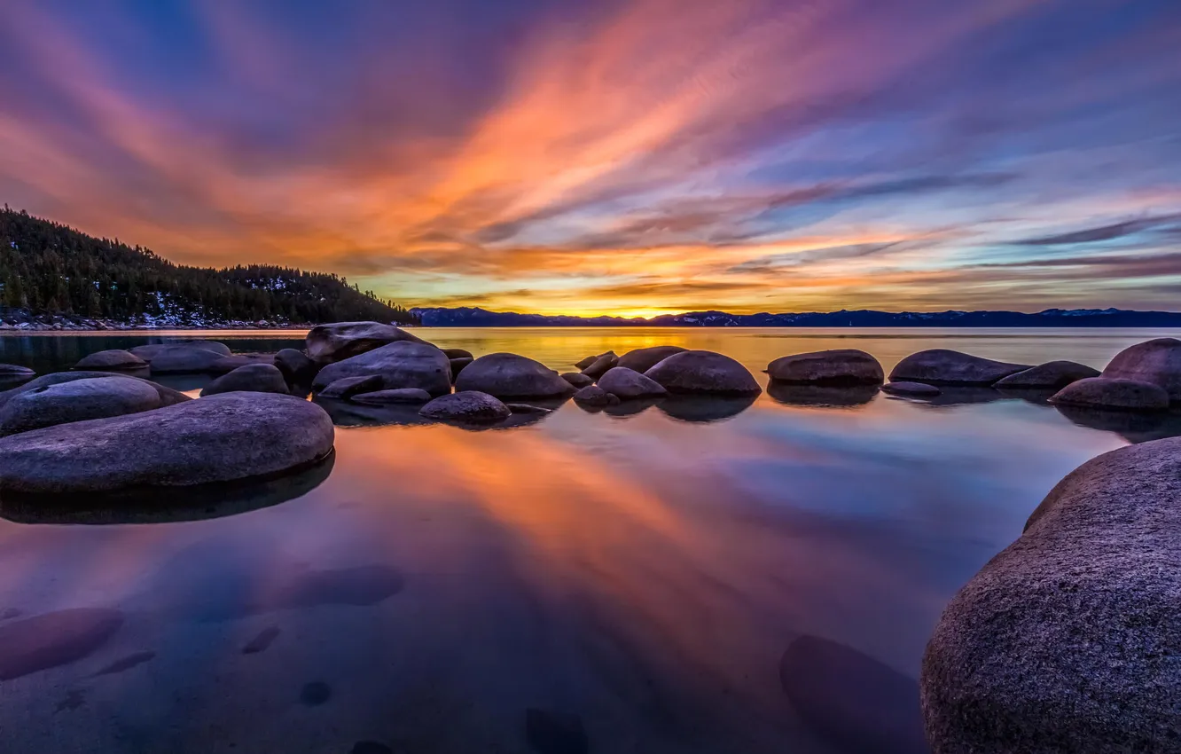 Wallpaper landscape, lake, stones, dawn for mobile and desktop, section ...