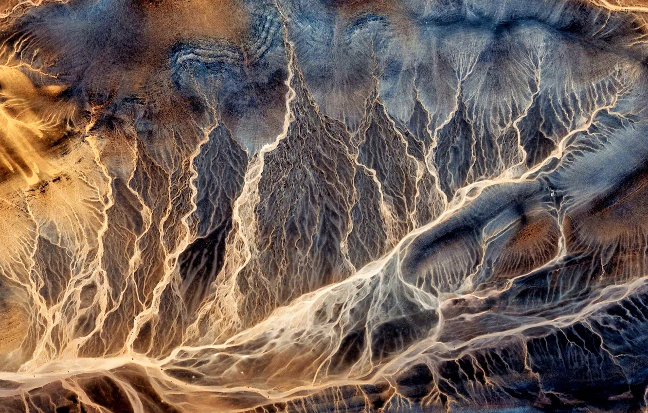 Photo wallpaper fantasy, Earth, Forms, dune, from the air, Erosion, expressionism