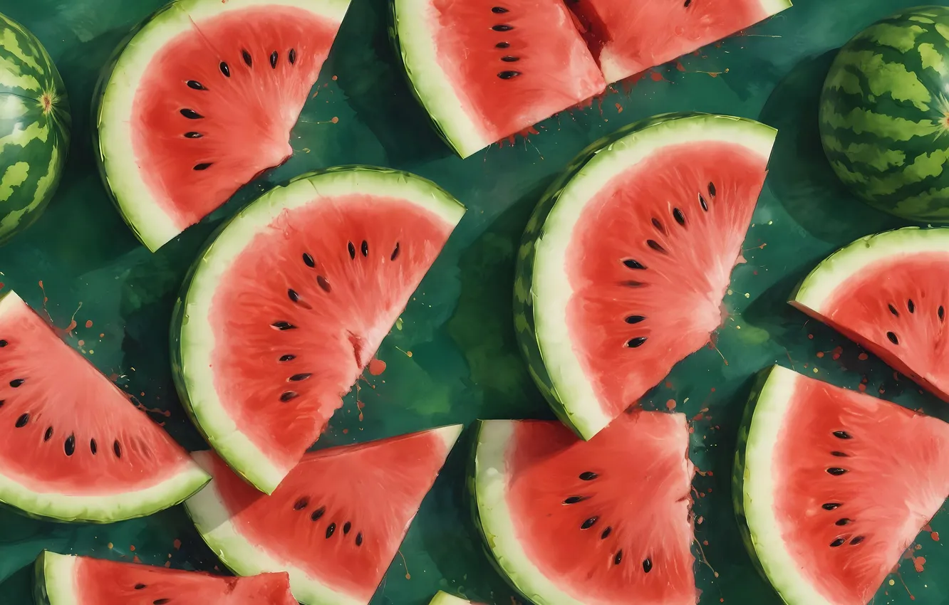 Photo wallpaper texture, watermelon, slices, AI art, neural network