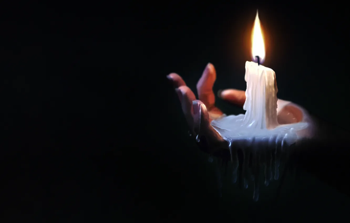 Photo wallpaper Fire, Candle, Light, Hand, Brush, Candle, Lighting, Hand
