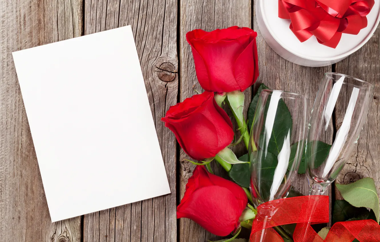 Photo wallpaper love, flowers, red, gift, glass, roses, bouquet, red
