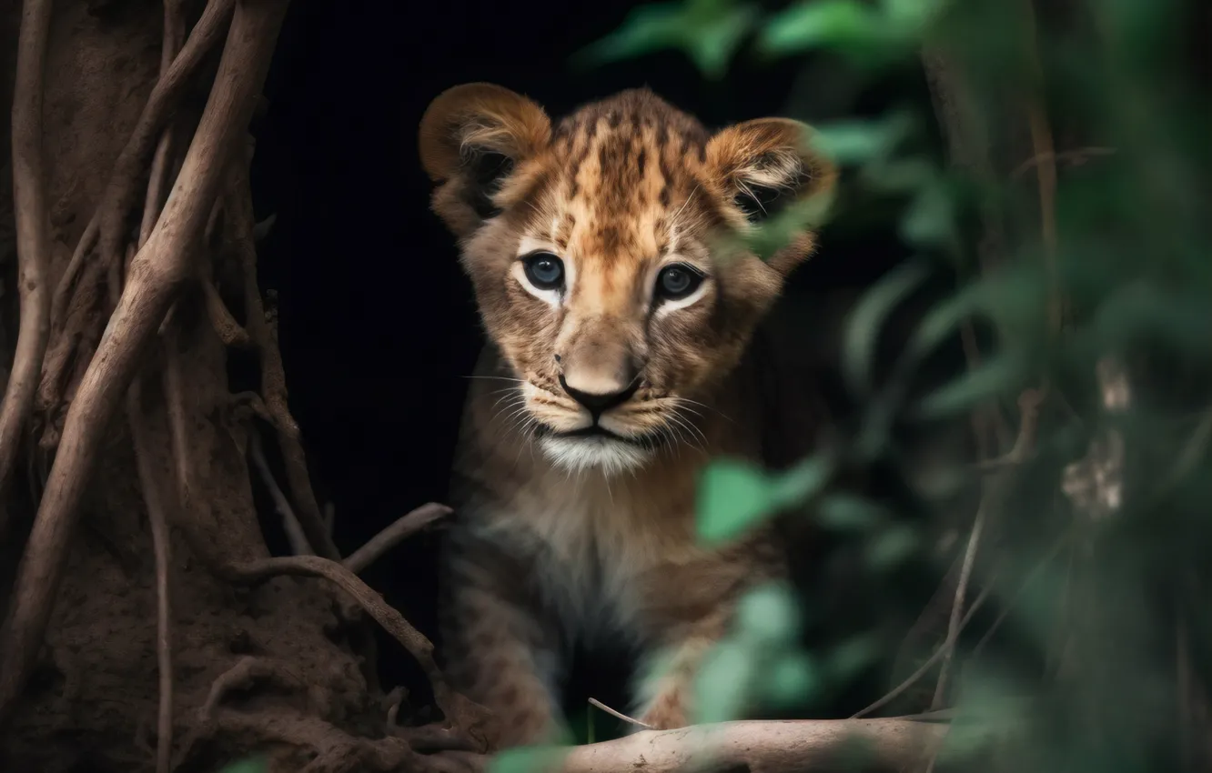 Photo wallpaper face, portrait, lion, digital art, AI art, The Art of Artificial Intelligence, neural network