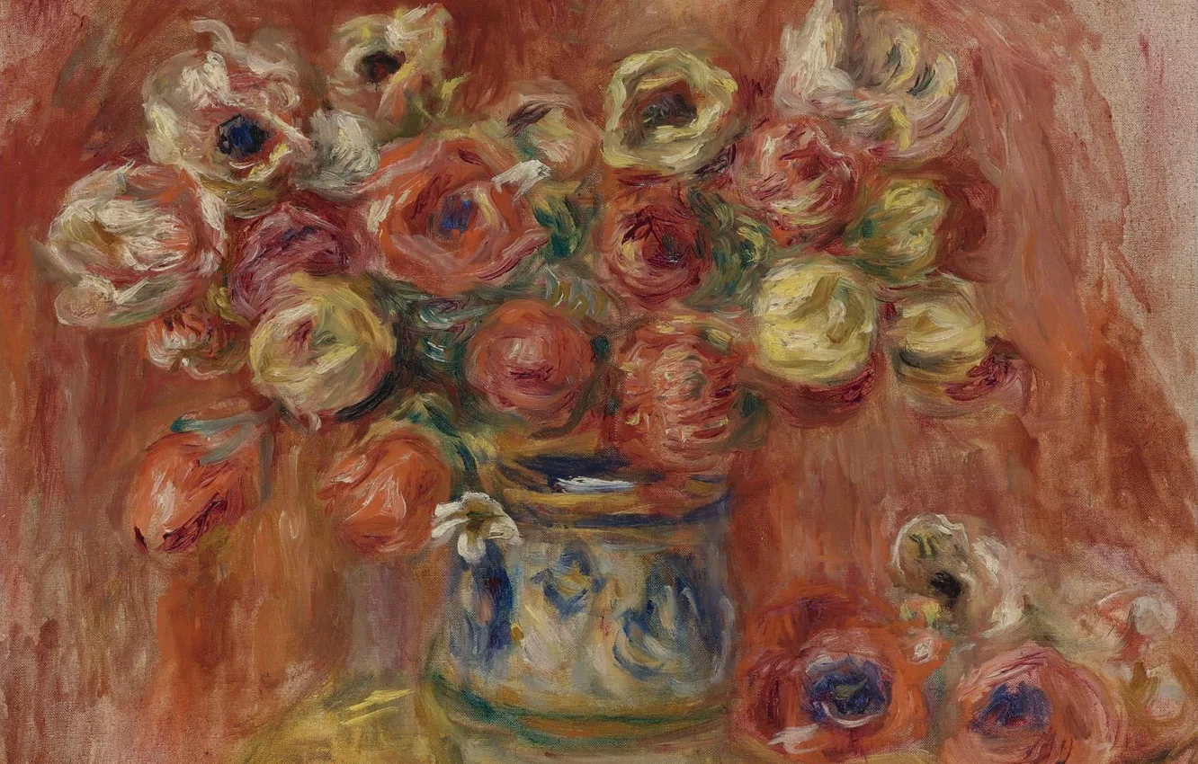 Photo wallpaper picture, still life, A Bouquet Of Flowers, Pierre Auguste Renoir, Pierre Auguste Renoir