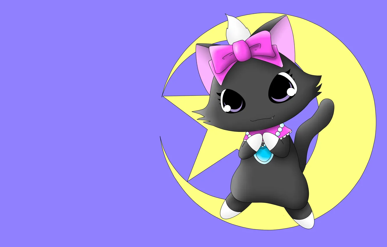Photo wallpaper the moon, anime, art, kitty, neko, bow, children's