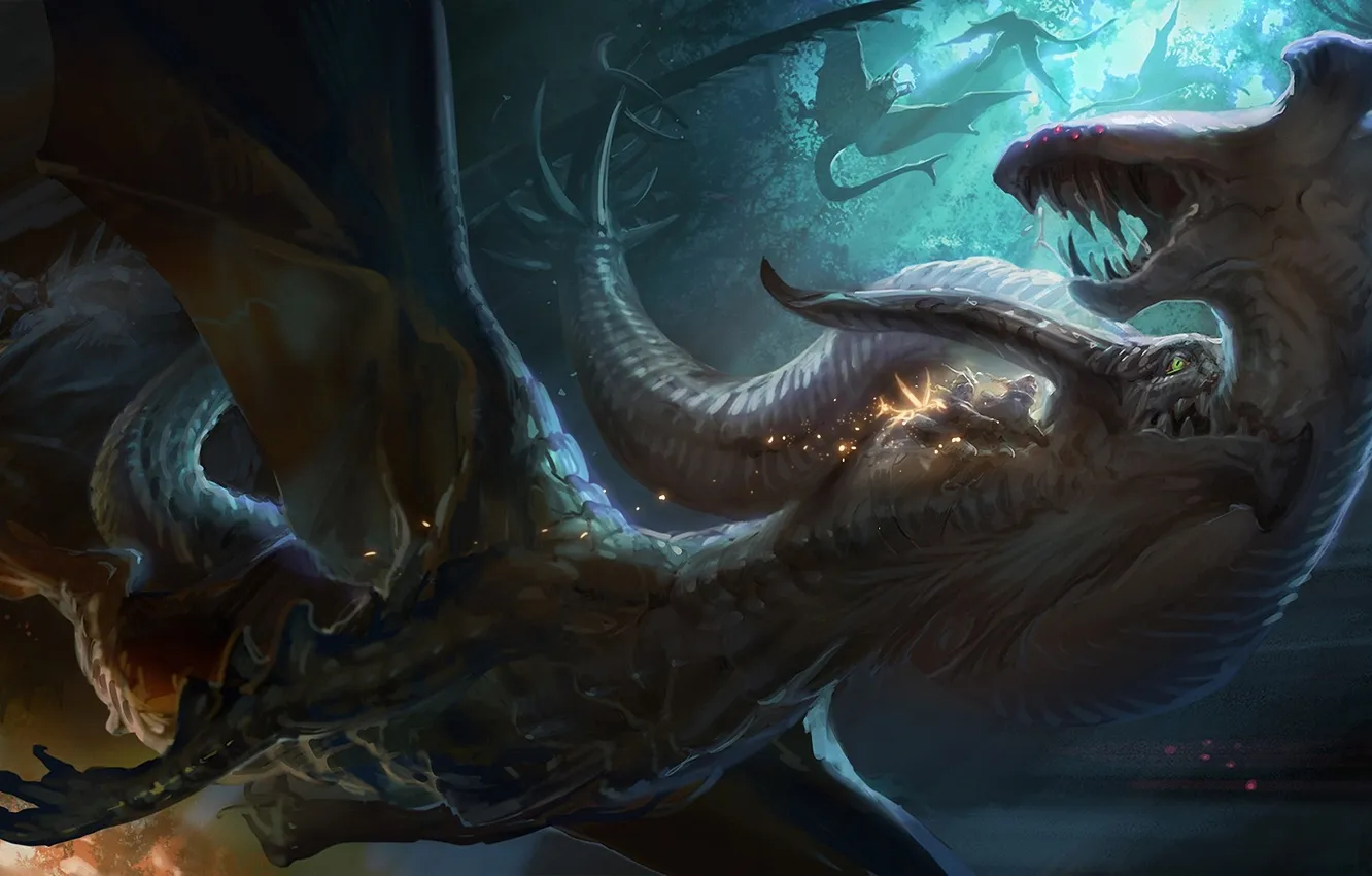 Photo wallpaper lights, dragon, wings, art, battle, pixiv fantasia, yuuki youichi