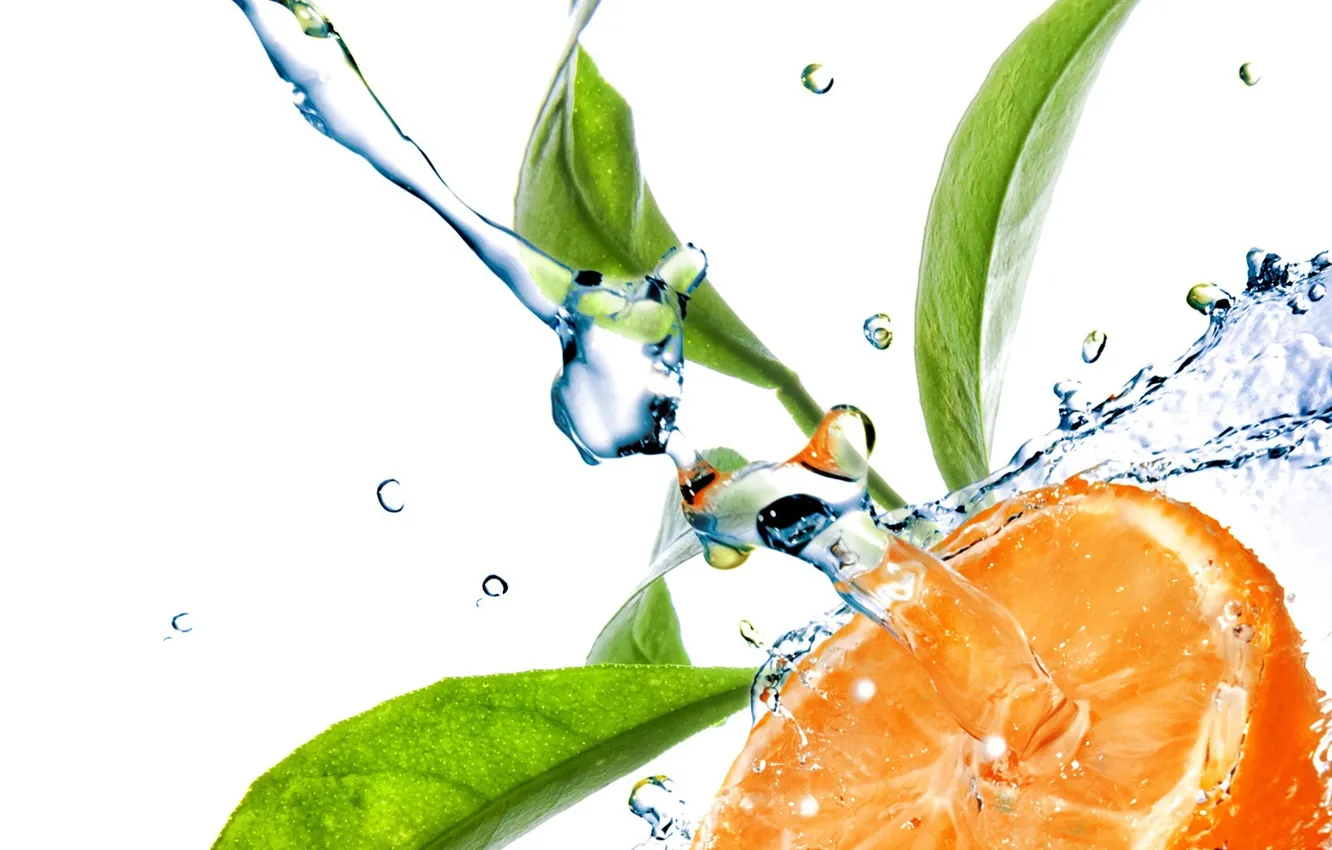 Photo wallpaper water, squirt, orange, citrus