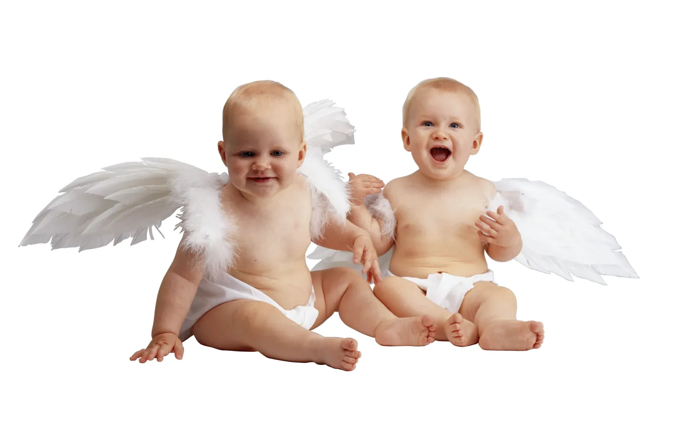 Photo wallpaper eyes, children, smile, Cupid, boy, feathers, handle, legs