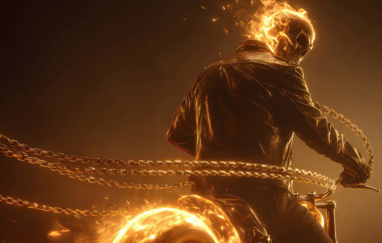 Photo wallpaper flame, bike, chains, scull, Ghost rider