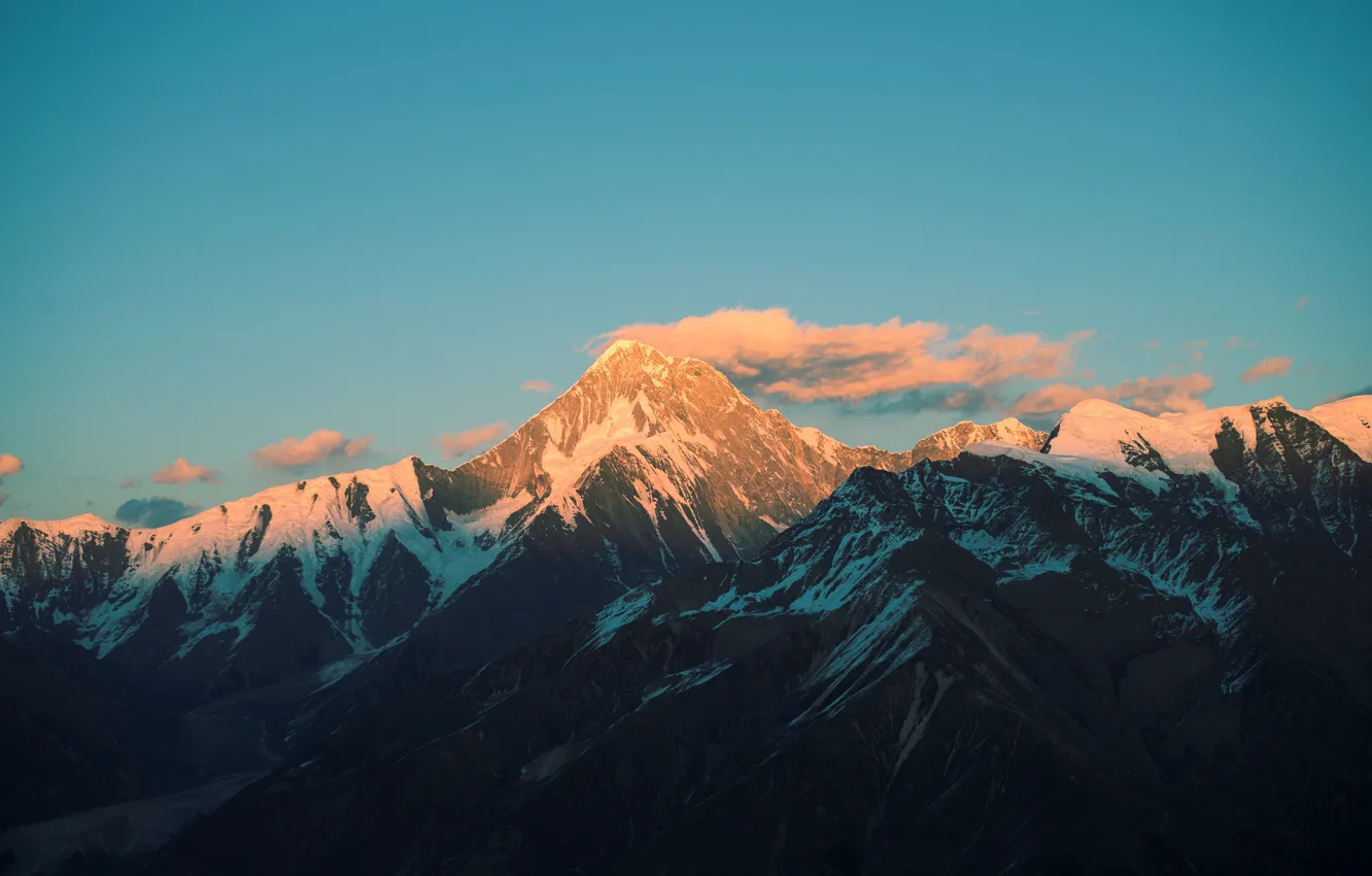 Photo wallpaper sunset, slope, ridge, the crimson, mountain system