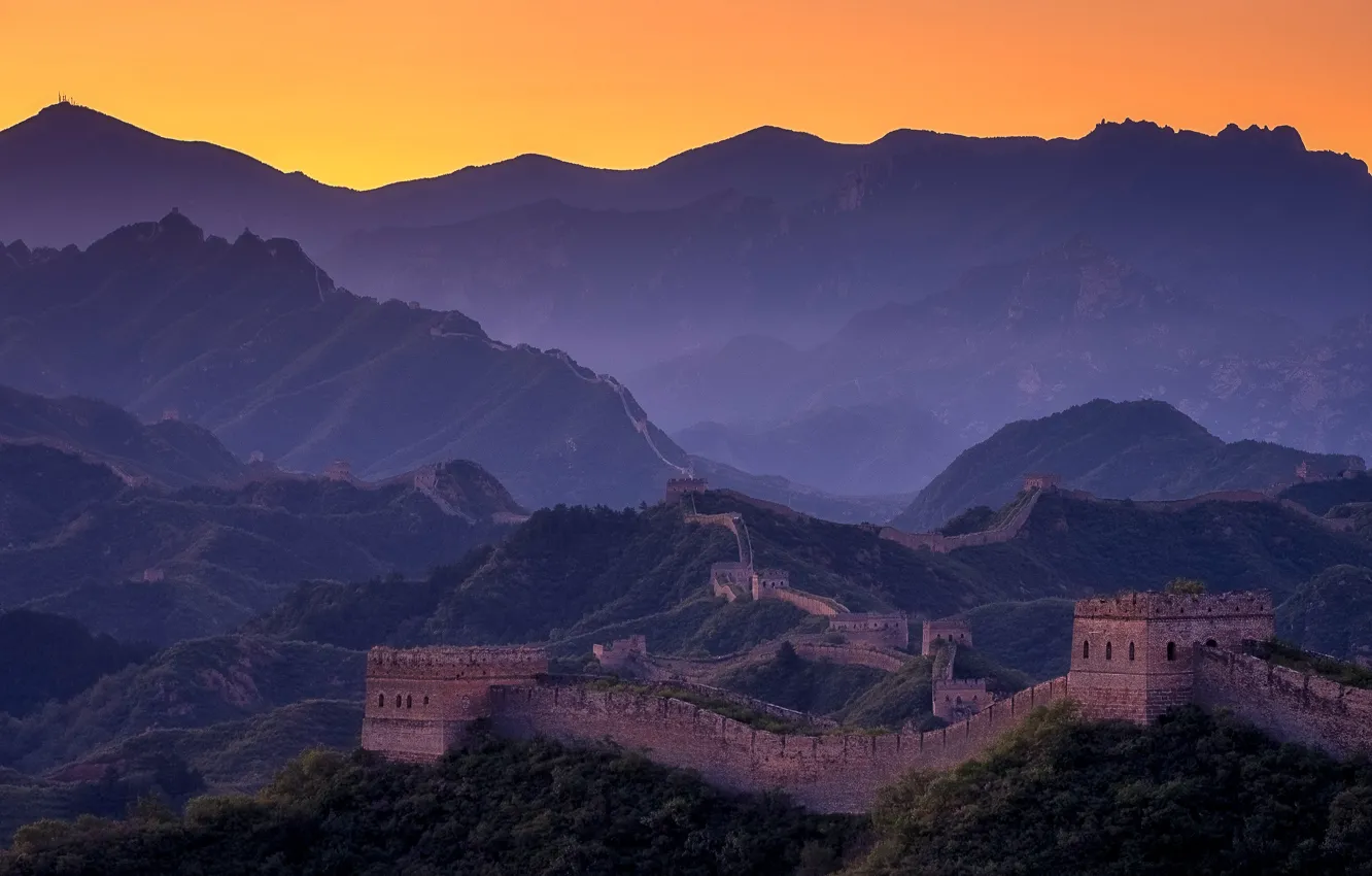 Photo wallpaper mountains, China, The great wall of China