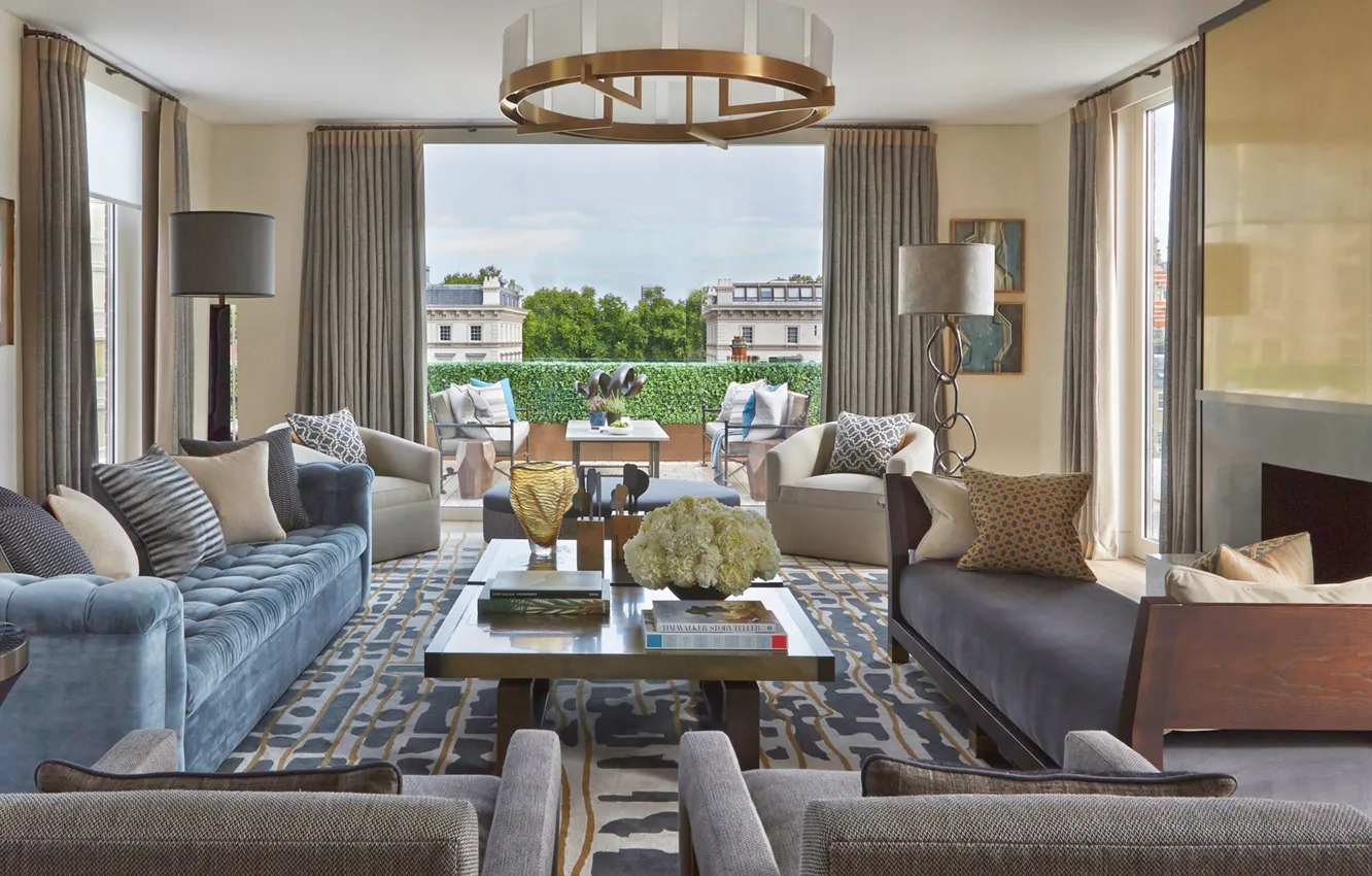Photo wallpaper room, interior, London, Knightsbridge, terrace, living room