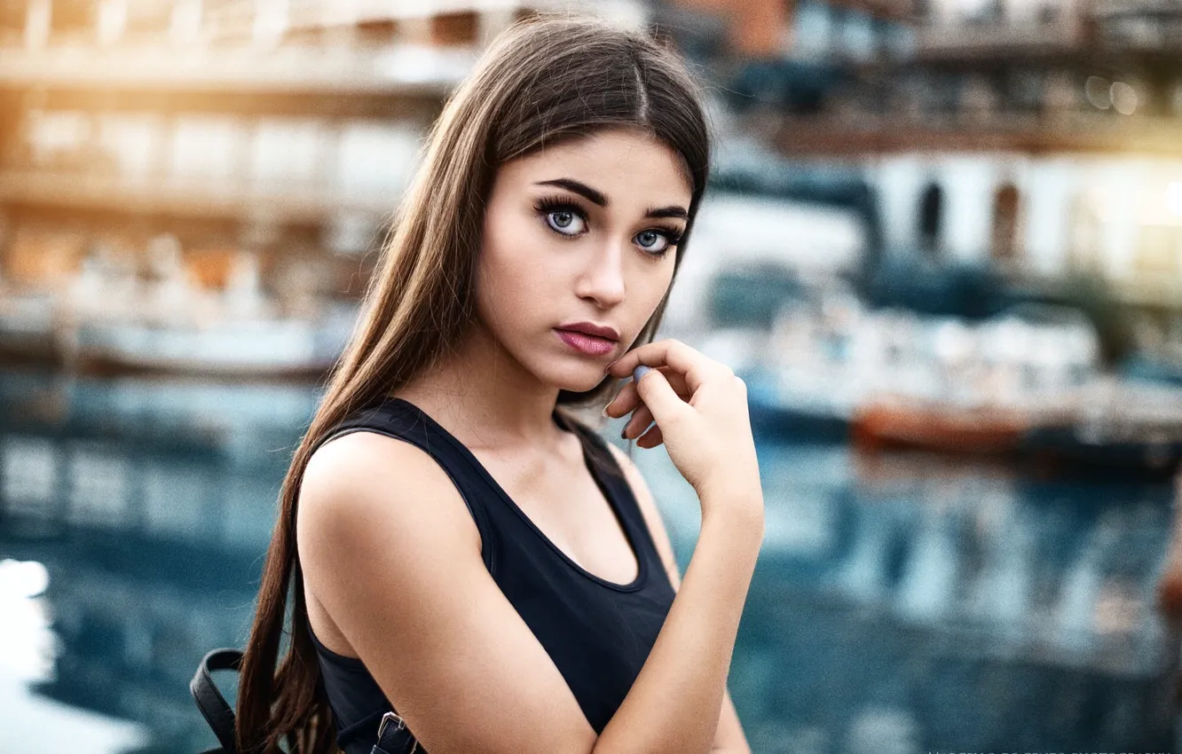 Photo wallpaper background, model, portrait, makeup, Mike, hairstyle, brown hair, bag