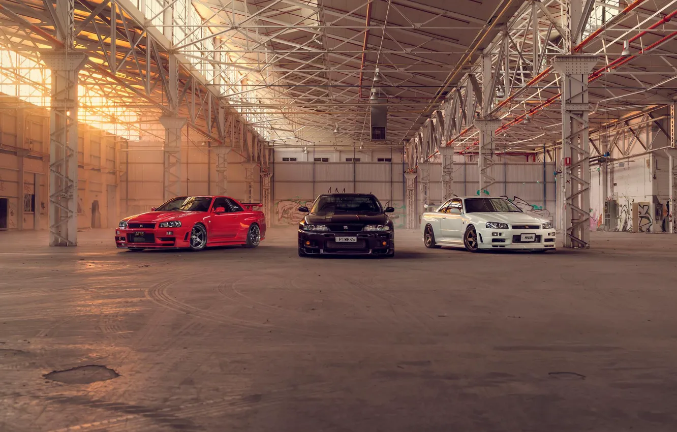 Photo wallpaper Nissan, Red, Car, Black, White, Skyline, R34, Nismo