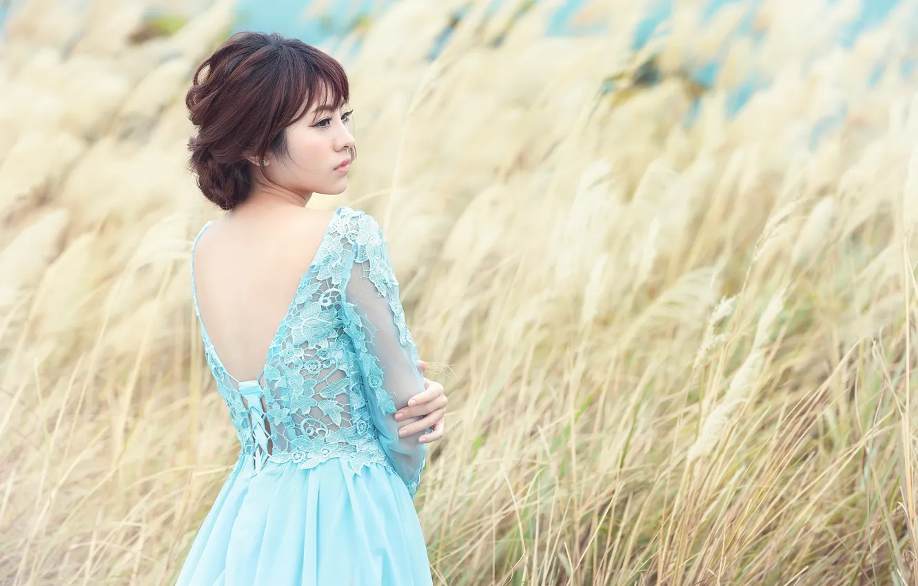 Photo wallpaper look, nature, face, the wind, dress, Asian