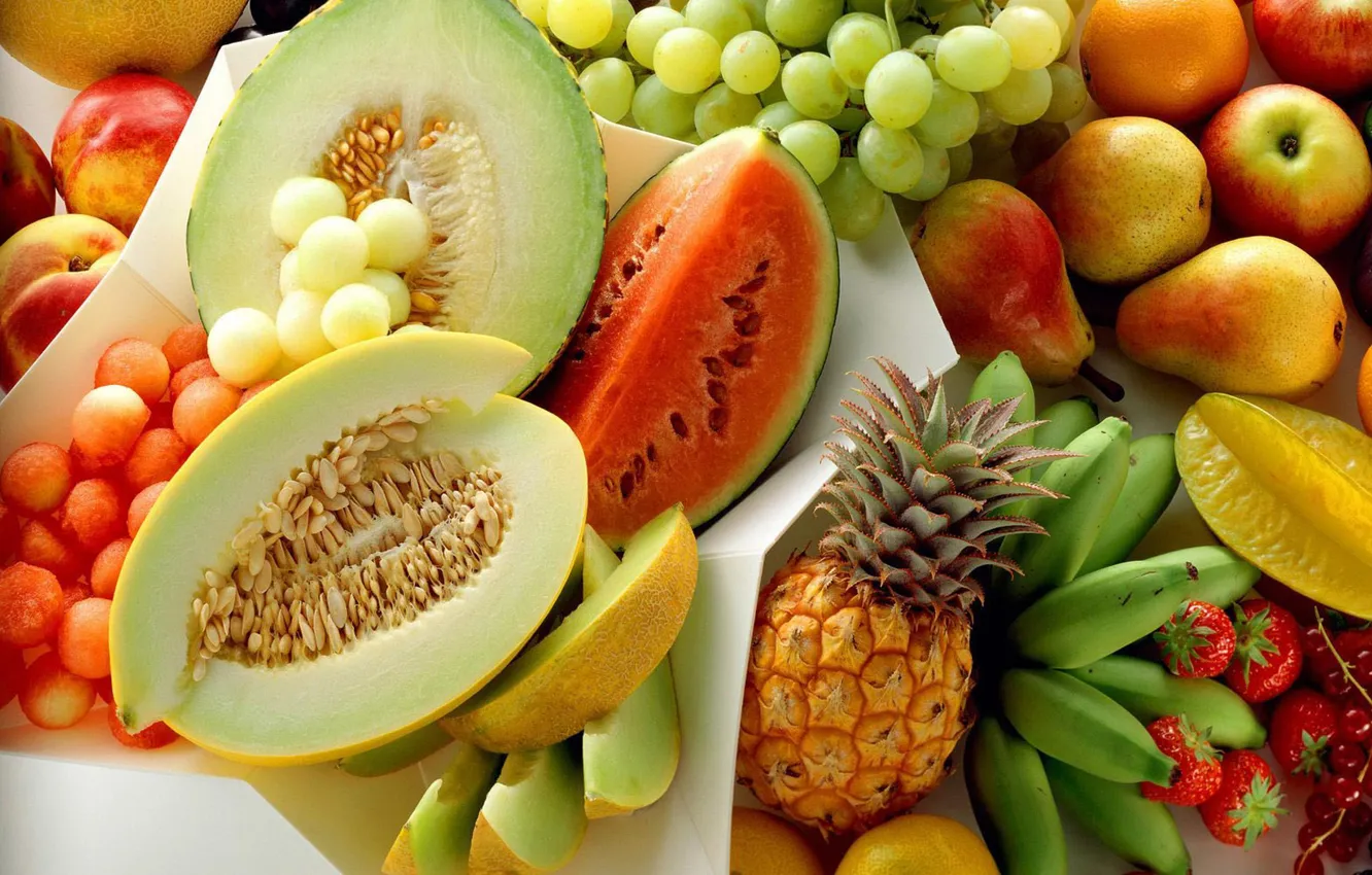 Photo wallpaper watermelon, fruit, pineapple, melon