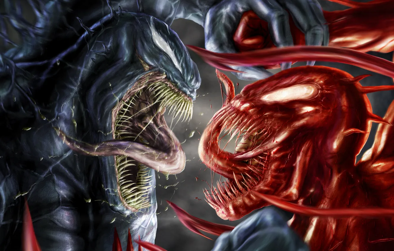 Photo wallpaper red, black, fight, Venom, Carnage