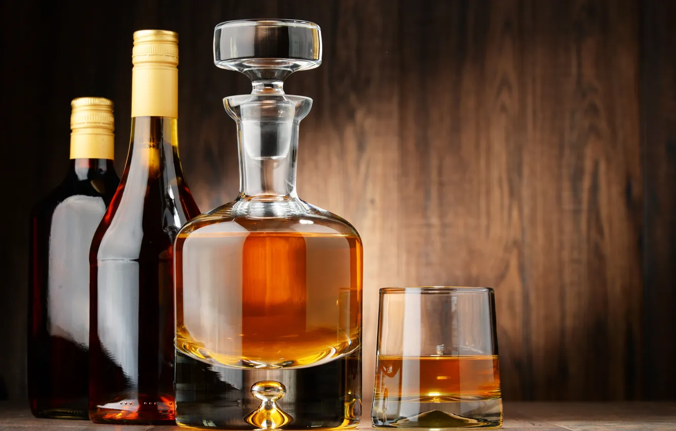 Photo wallpaper alcohol, bottle, stack, whiskey, decanter