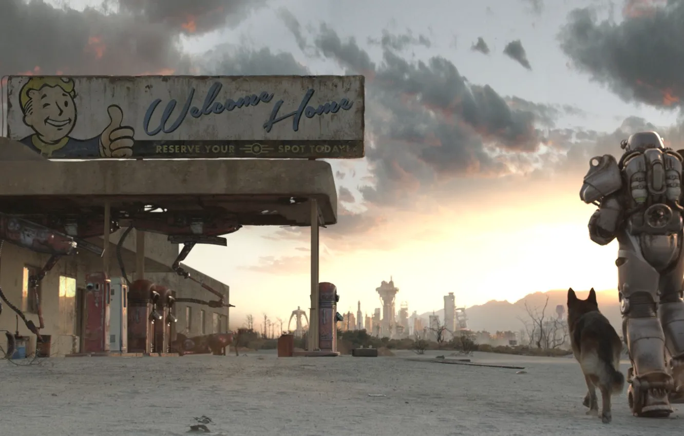 Photo wallpaper dog, station, running, equipment, Fallout 4, The Wanderer Trailer