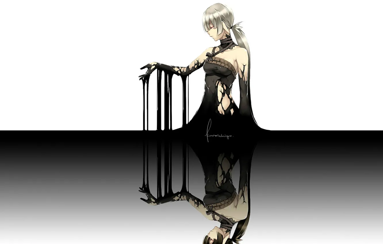 Photo wallpaper reflection, woman, dirt, mucus, rags, black magic, Furoichigo