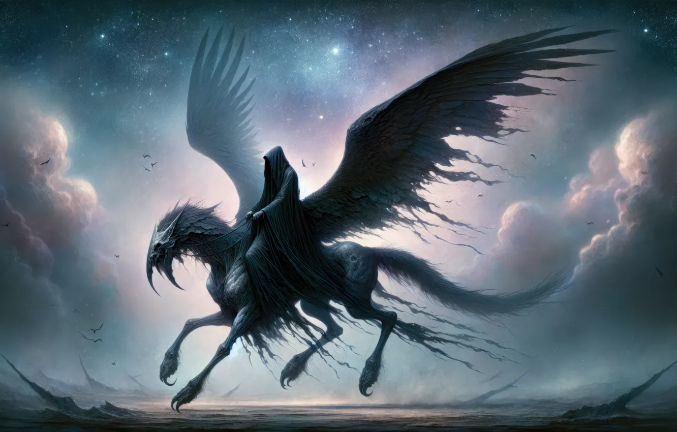 Photo wallpaper flying, horse, Reaper, grim