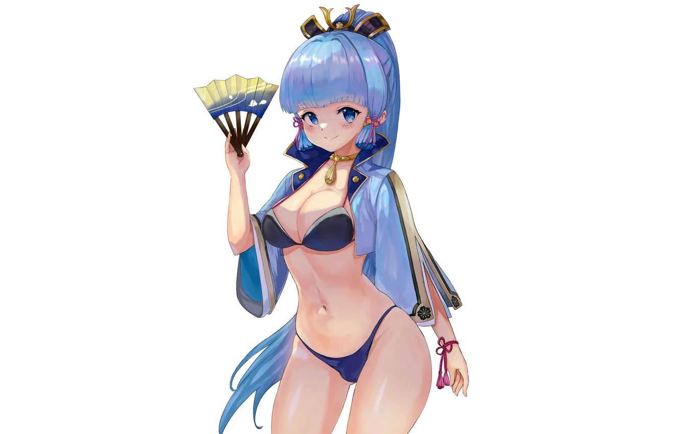 Photo wallpaper girl, sexy, cleavage, long hair, boobs, anime, blue eyes, beautiful