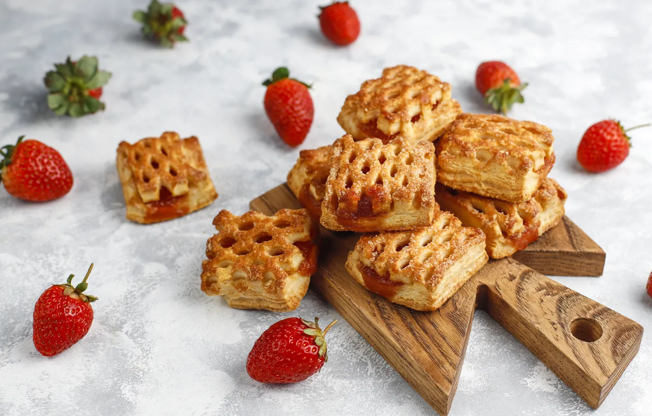 Photo wallpaper berries, strawberry, cakes, the dough, puff